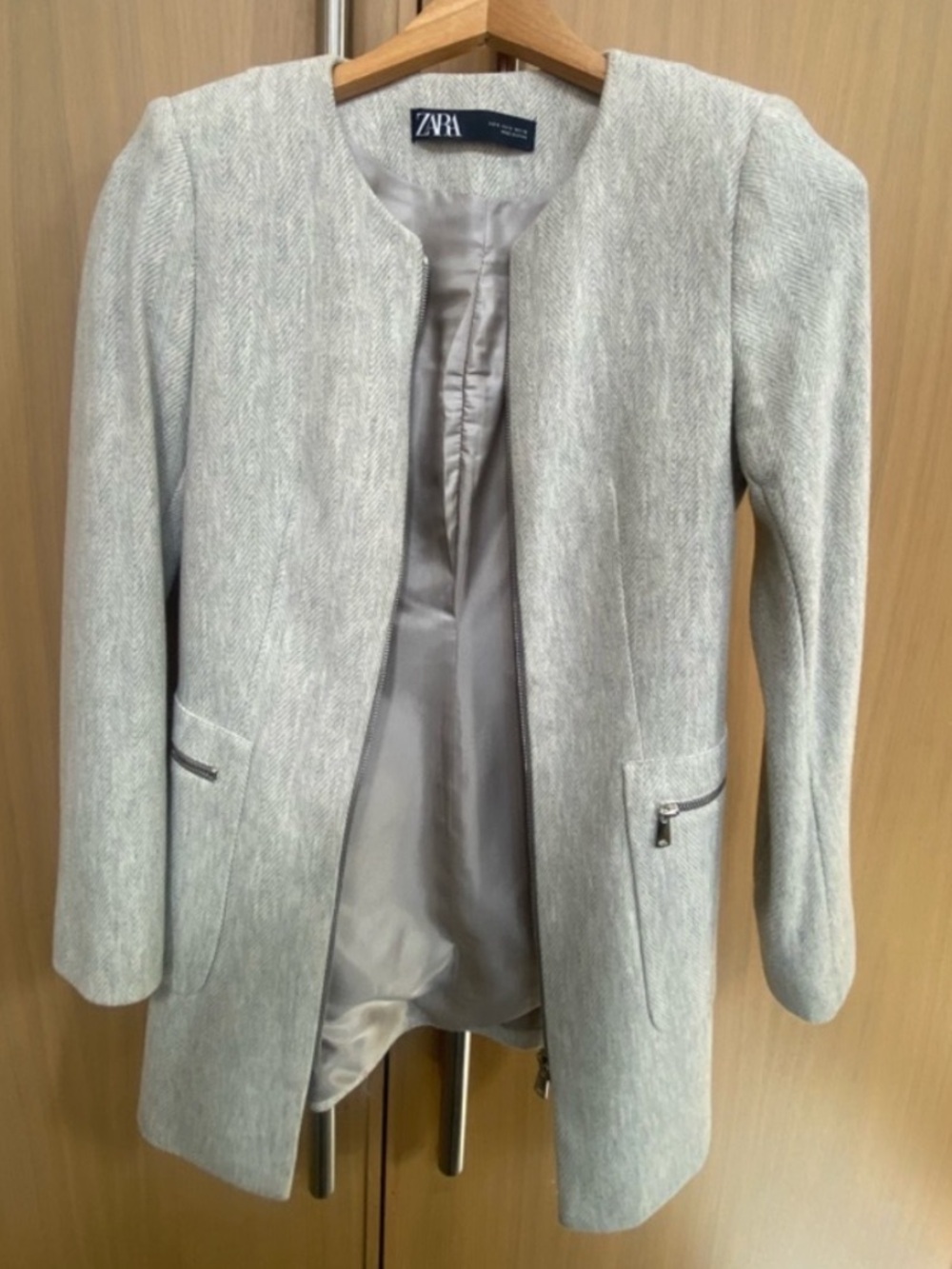 Zara Soft Gray Textured Open-Front Blazer Coat